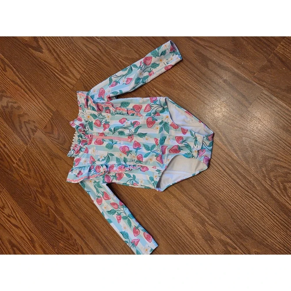 Tommy Bahama Baby Girls Strawberry Rash Guard One Piece Swimsuit Blue 24M